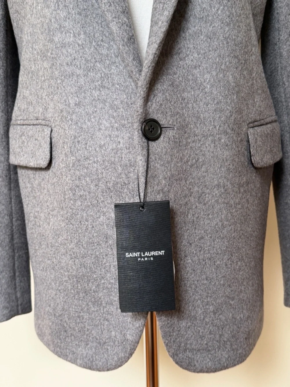 Saint Laurent YSL Gray Cashmere Wool Flannel Silk Lined Blazer Jacket